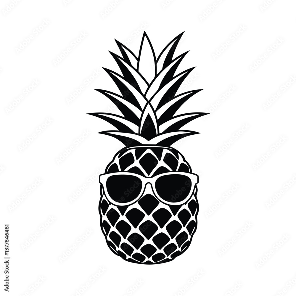 Obraz premium pineapple with wearing sunglass vector illustration, isolated on a white background.