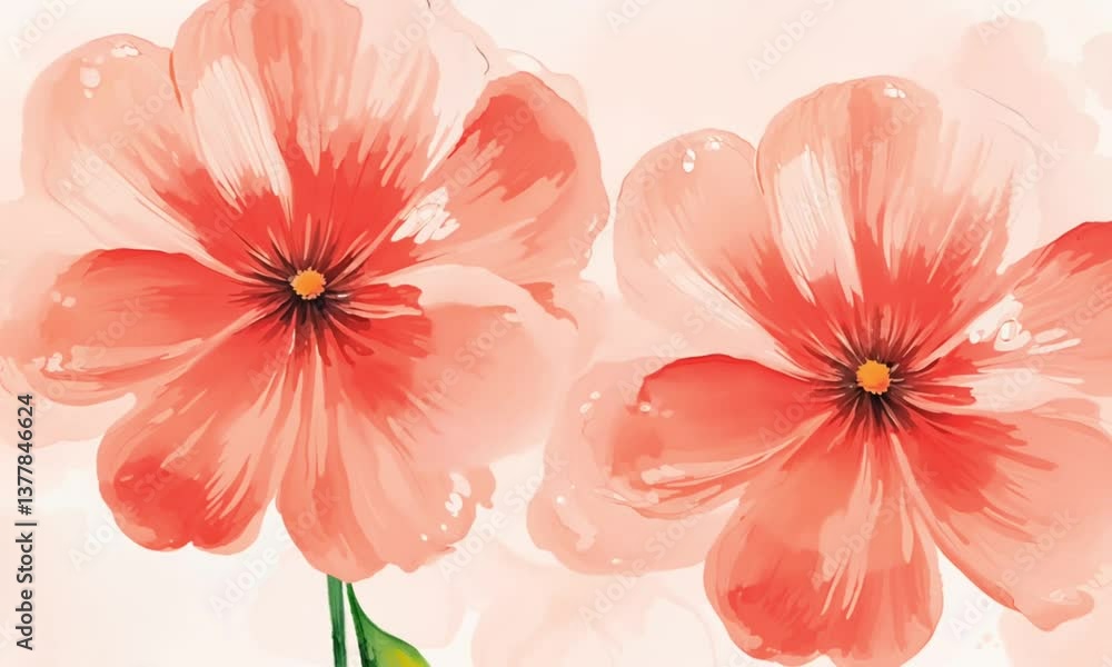 A watercolor painting of red flowers, red flower background