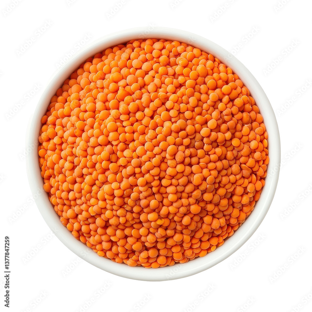 Red lentils in a white bowl on a clean Transparent background ideal for healthy meal prep and recipes, Red lentils in white bowl isolated on PNG background Red lentils in a white bowl on a clean Transparent background ideal for healthy meal prep and recipes, Red lentils in white bowl isolated on PNG background