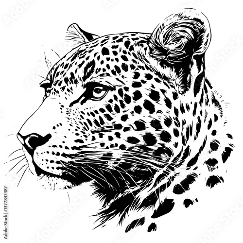 leopard, animal, black and white style, vector, Transparent background