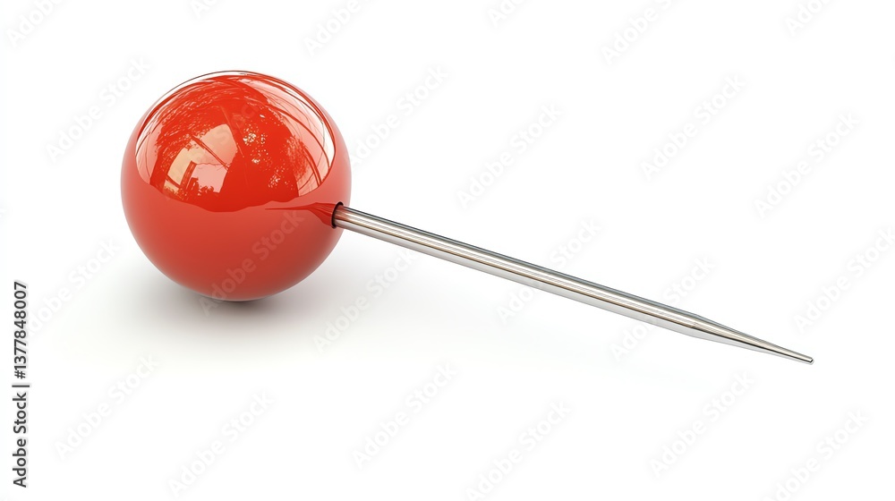 Red Spherical Pushpin: A Minimalist 3D Render Red Spherical Pushpin: A Minimalist 3D Render