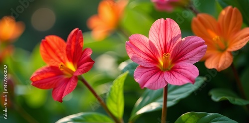 Wallpaper Mural Close-up of pelargonium and alstroemeria flowers in a lush garden setting, close-up, petals Torontodigital.ca