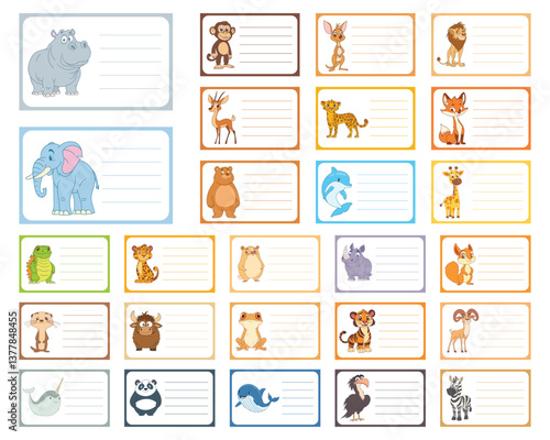 Animal name labels sticker design illustration
