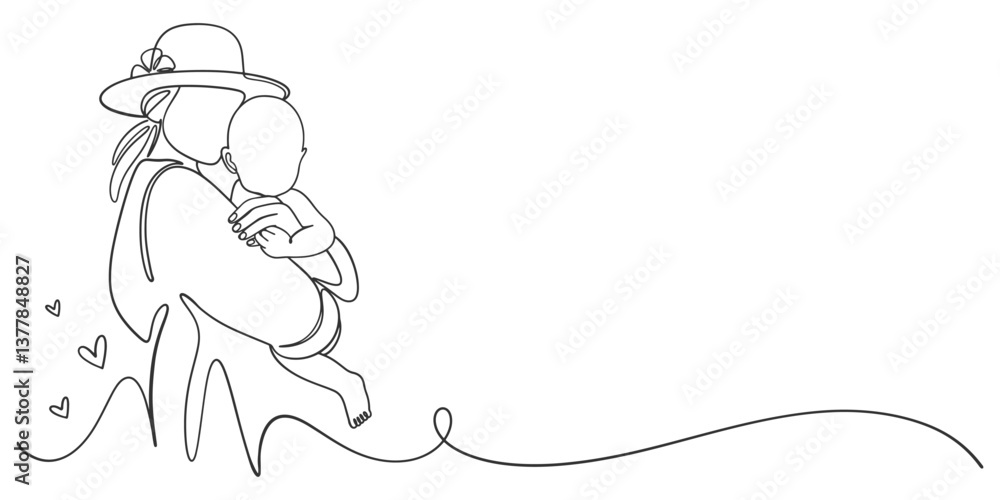 Mothers and son line art style vector illustration, mother day celebration background Mothers and son line art style vector illustration, mother day celebration background