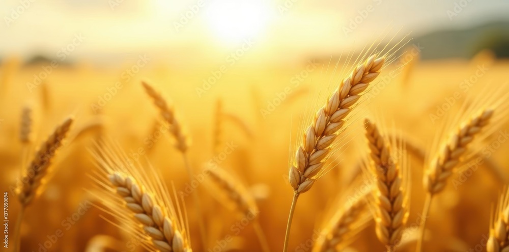 Golden wheat swaying gently in bright sunlight , sunlit, yellow Golden wheat swaying gently in bright sunlight , sunlit, yellow