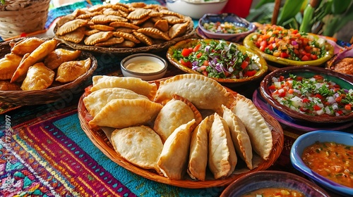 Wallpaper Mural Colorful spread of South American dishes including empanadas and ceviche Torontodigital.ca