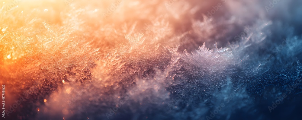 Fototapeta premium Abstract Winter Frost Texture Background Image Orange Blue Cold Icy Sparkling Crystallized Ice Pattern Nature Design Winter Wonderland Frozen Delicate