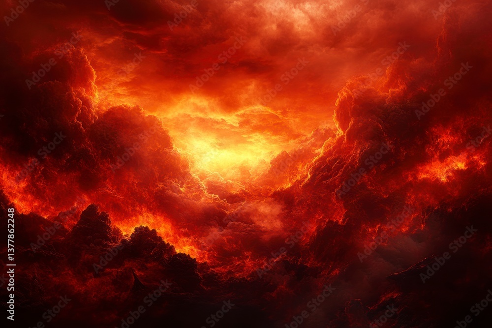 Dramatic Red Clouds with Golden Light Celestial Sky Image Dramatic Red Clouds with Golden Light Celestial Sky Image