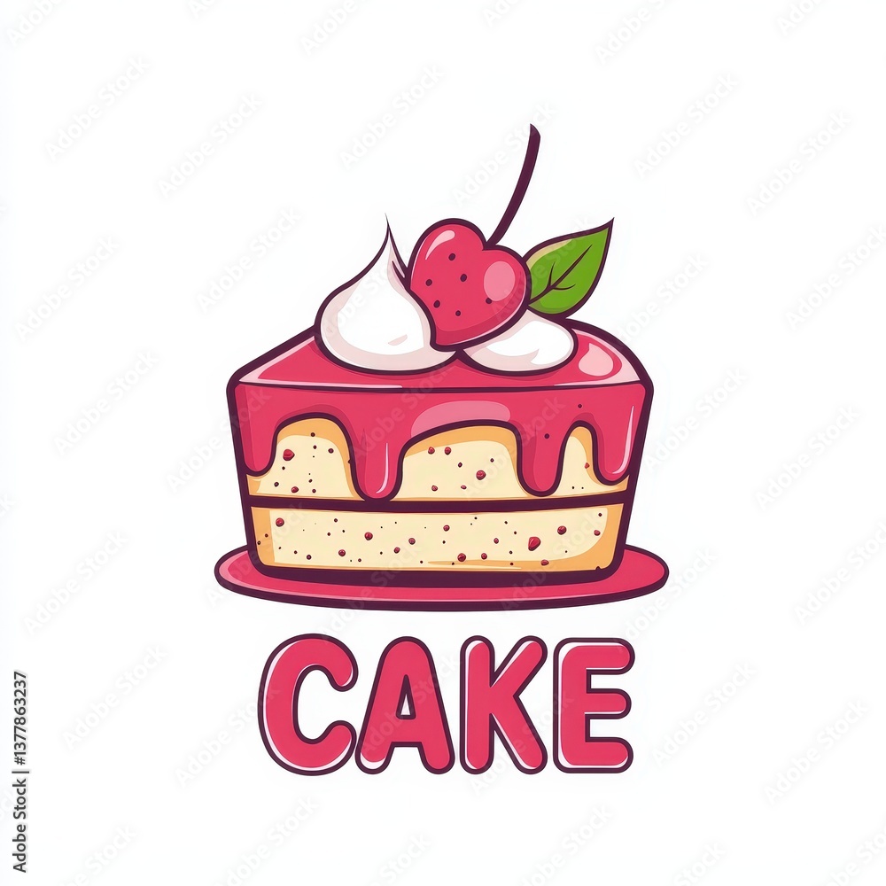 Cartoon slice of cake with cherry and cream topping on white background, symbolizing celebration and sweetness. Perfect for bakery menus, birthday promos, and dessert designs. Cartoon slice of cake with cherry and cream topping on white background, symbolizing celebration and sweetness. Perfect for bakery menus, birthday promos, and dessert designs.
