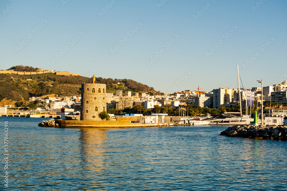 beautiful view of historic lighthouse in Ceuta, Spain