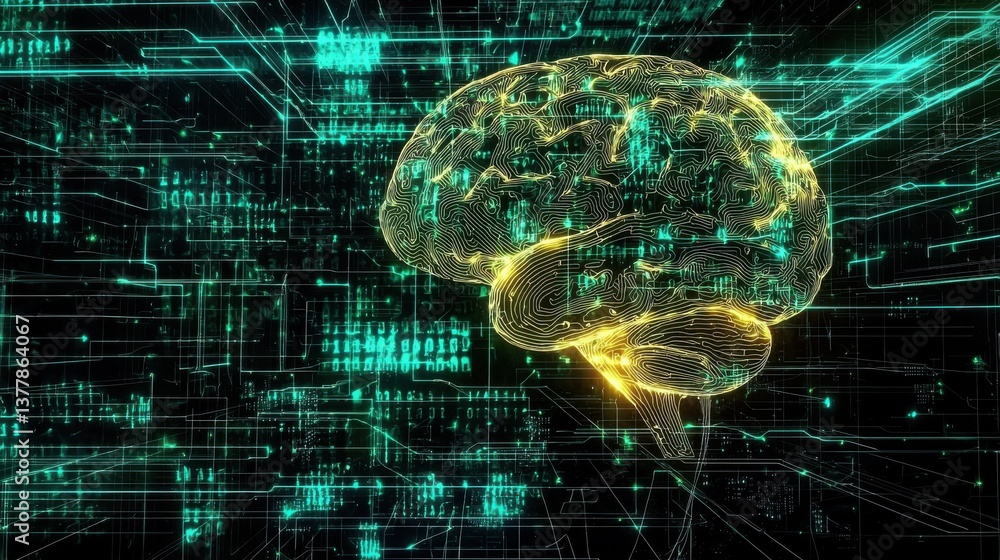 Glowing Neural Network Brain Symbolizing Digital Intelligence and Technological Advancements Abstract futuristic 3D visualization of a brain with interconnected digital nodes and energy rays Glowing Neural Network Brain Symbolizing Digital Intelligence and Technological Advancements Abstract futuristic 3D visualization of a brain with interconnected digital nodes and energy rays