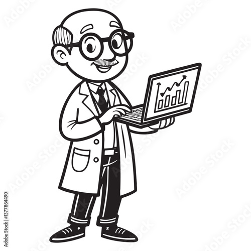 mascot scientist full body cartoon character vector engraving illustration