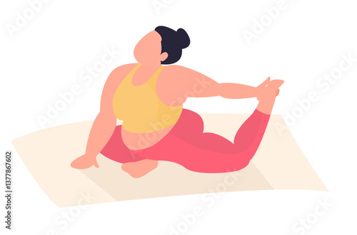 fat woman stretching in yoga pose