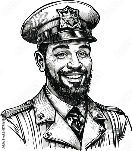 police officer in a classic uniform and hat, evoking a nostalgic and trustworthy vintage aesthetic sketch engraving generative ai vector illustration