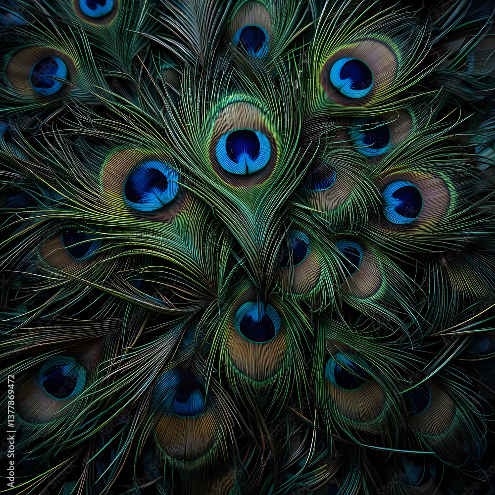 Obraz premium a group of peacock feathers laying on top of each other, a m trending on pexels, art photography, peacock feathers, peacock colors, beautiful feathers