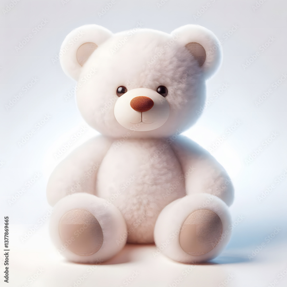 A soft and cuddly white teddy bear with white fur, against a simple background. A soft and cuddly white teddy bear with white fur, against a simple background.