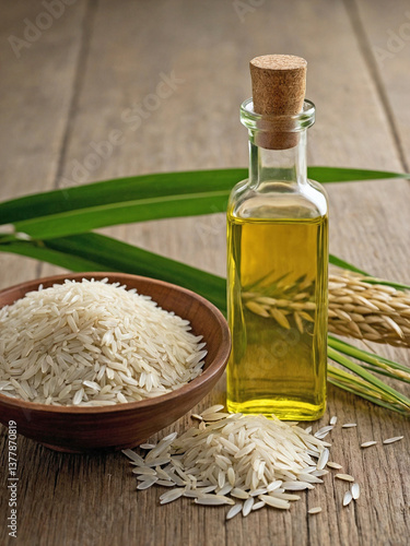 a simple, elegant glass bottle of rice bran oil