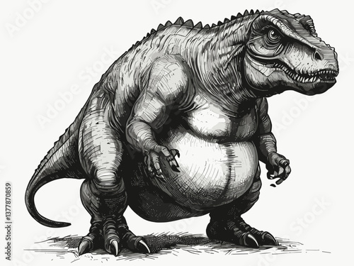 plump fat dinosaur body positive chubby T-rex body, showcasing unique, retro-inspired artwork sketch engraving generative ai vector illustration
