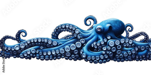 Blue Octopus Illustration Against Transparent Isolated Background