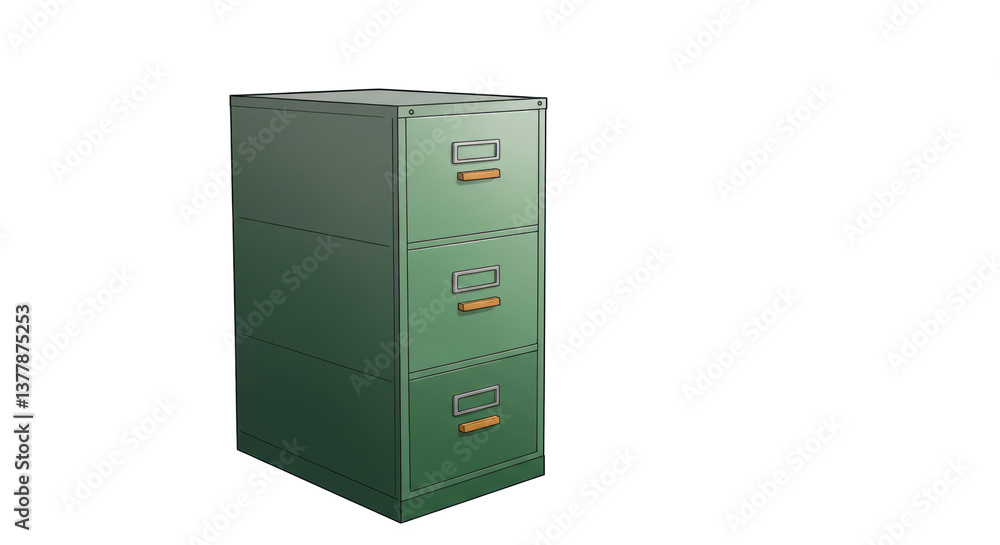 Isolated Green Three-Drawer Filing Cabinet Isolated Green Three-Drawer Filing Cabinet