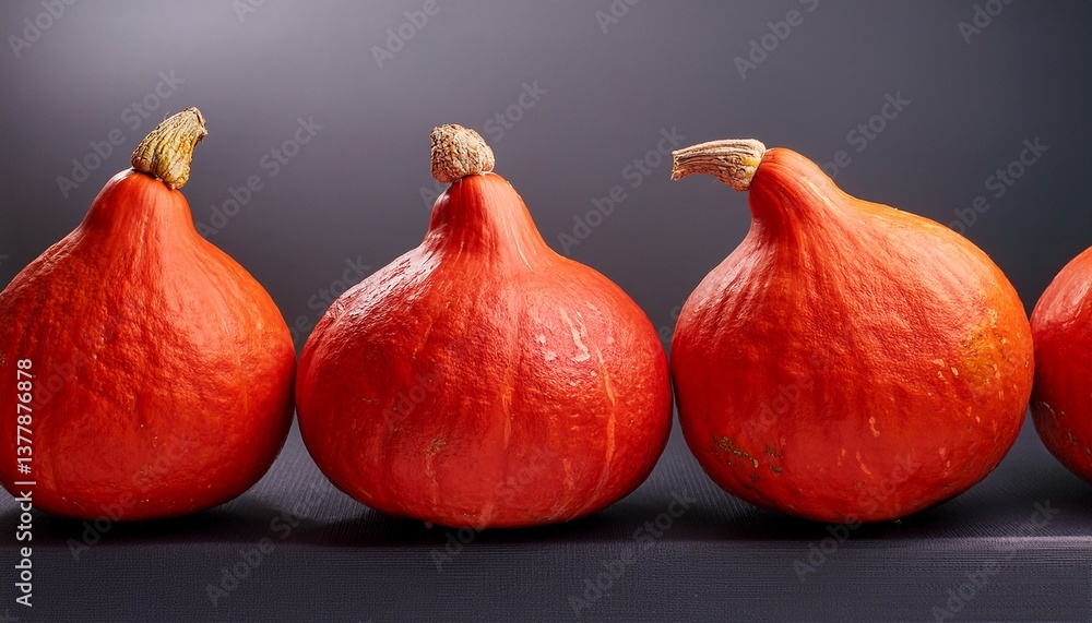 Obraz premium hokkaido pumpkins also known as red kuri squash arranged as a border