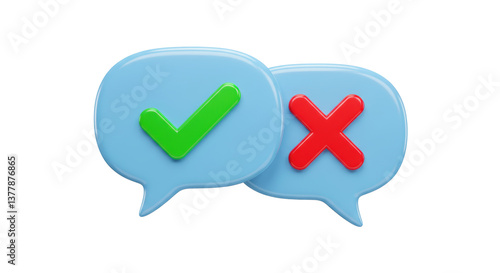 Isolated speech bubbles with check and cross marks