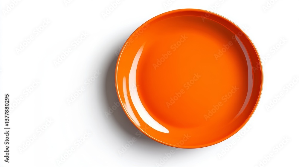 Overhead view of a vibrant round ceramic plate with a smooth glossy surface in natural light Overhead view of a vibrant round ceramic plate with a smooth glossy surface in natural light