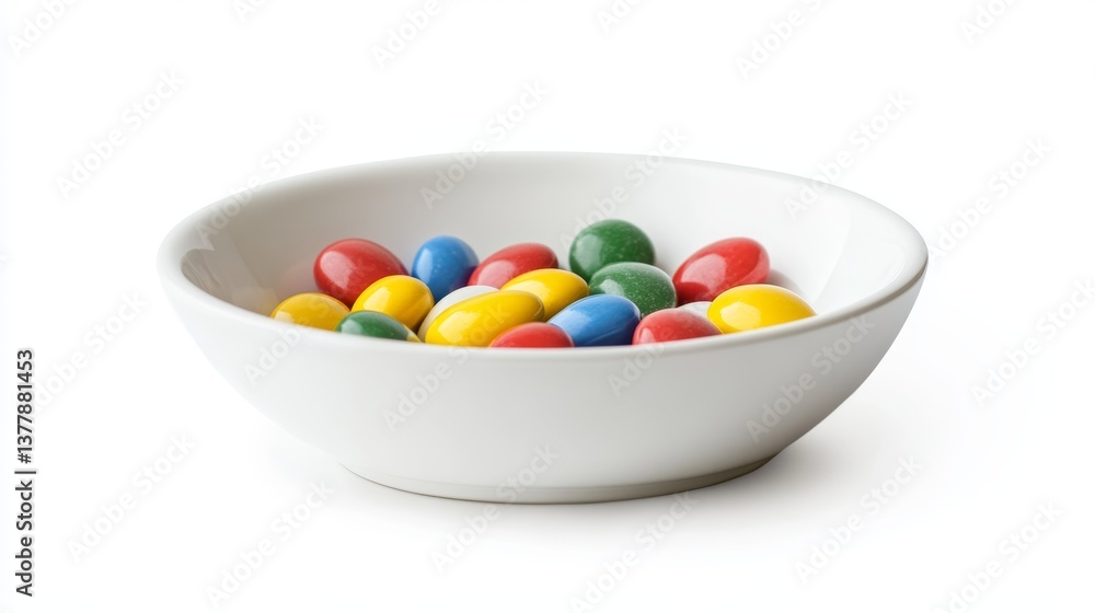 Vibrant white ceramic bowl displayed with assorted chocolate and candy pieces Vibrant white ceramic bowl displayed with assorted chocolate and candy pieces
