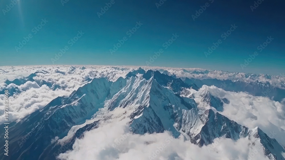 Majestic Aerial View of Snow-Capped Himalayan Peaks Soaring Above a Sea of Clouds Under a Vibrant Sky Majestic Aerial View of Snow-Capped Himalayan Peaks Soaring Above a Sea of Clouds Under a Vibrant Sky