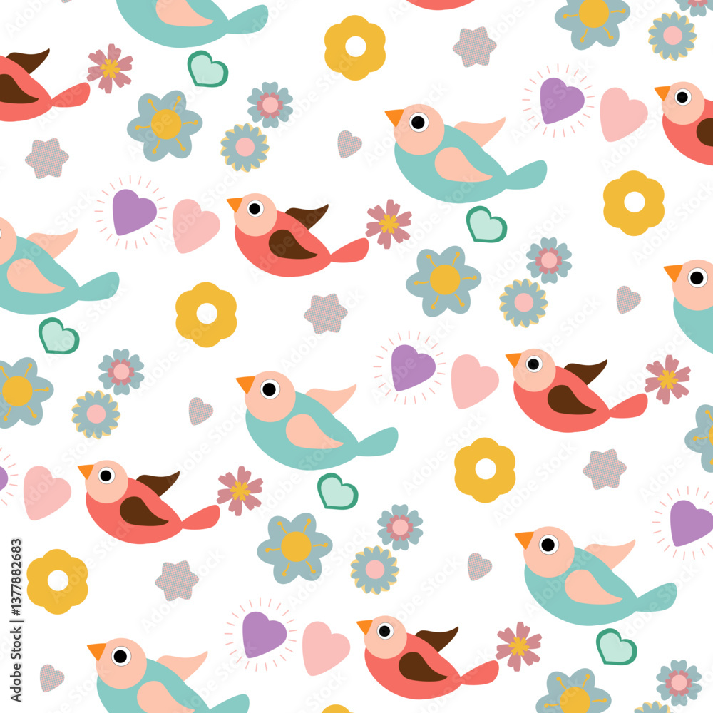 Obraz premium Pattern con uccellini e fiori