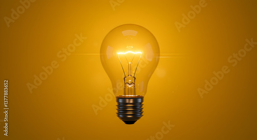Glowing Light Bulb with Yellow Background Showcasing Innovation and Electricity Radiating Brightness and Warmth