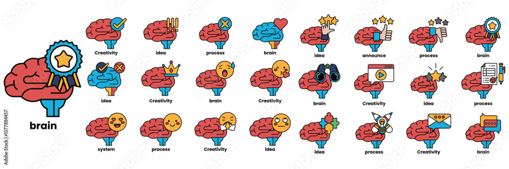 Set of illustrations in the concept of brain and things in line art style Set of illustrations in the concept of brain and things in line art style