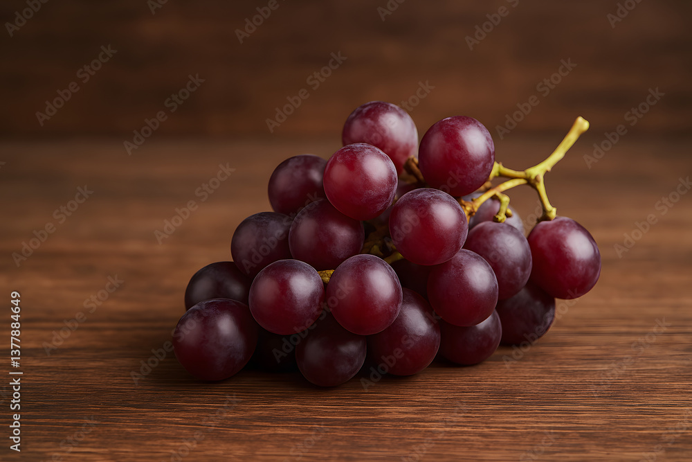 Purple grape cluster on rustic wooden surface
Purple grape cluster on rustic wooden surface