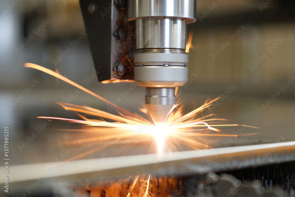 Close-up of industrial laser cutting metal with sparks Close-up of industrial laser cutting metal with sparks