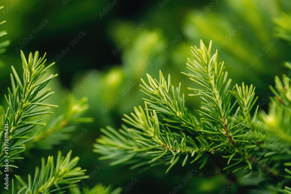 Lush green foliage with delicate needle-like leaves. softly illuminated by natural sunlight. creating a serene atmosphere in a tranquil outdoor setting Lush green foliage with delicate needle-like leaves. softly illuminated by natural sunlight. creating a serene atmosphere in a tranquil outdoor setting