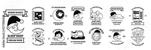 set of illustrations in the concept of good sleep in a line style