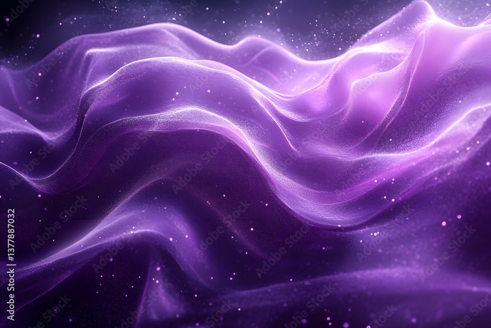 Obraz premium Abstract purple waves with sparkling particles floating in a dark and dreamy background space scene