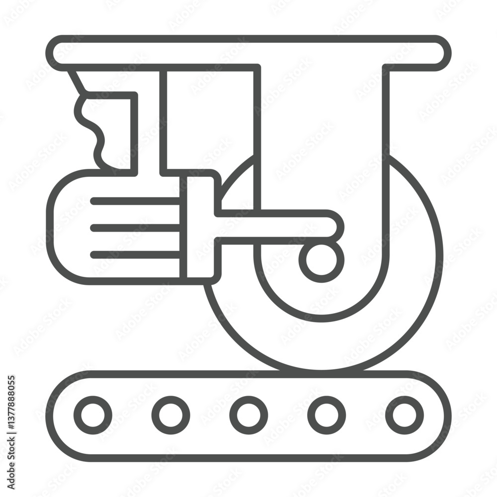 Workbench of wheel balancing thin line icon, tires fitting concept. Vector graphics. Car wheel factory defaults, car service sign on white background, outline style icon for mobile or web design. Workbench of wheel balancing thin line icon, tires fitting concept. Vector graphics. Car wheel factory defaults, car service sign on white background, outline style icon for mobile or web design.
