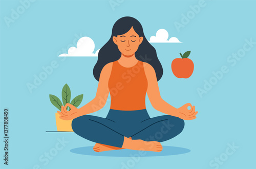 Peaceful meditation for wellness. Woman practicing yoga, symbolizing mindfulness, healthy lifestyle, and mental health. Relaxation, balance, and wellbeing concept.