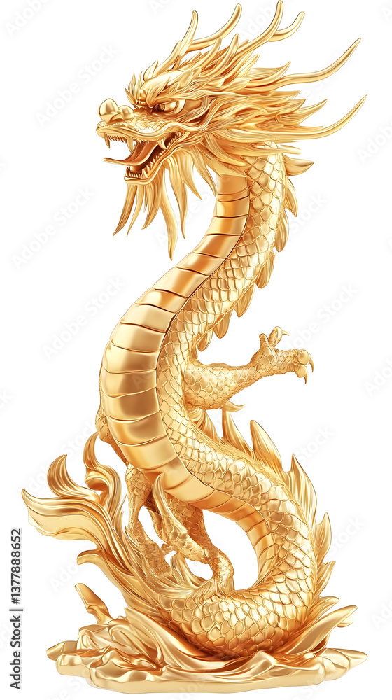 Fototapeta premium Gold Dragon Illustration Isolated On Transparent Background 3D Rendered