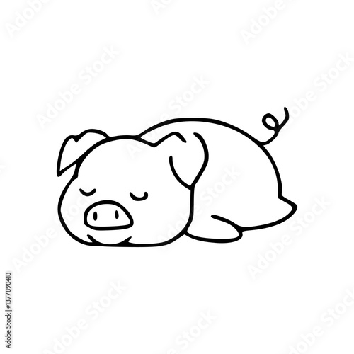 cute piglet napping line art