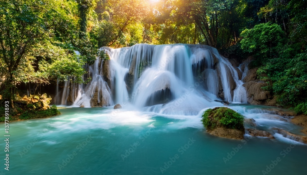 Obraz premium waterfall in rain forest tat kuang si waterfalls at laos