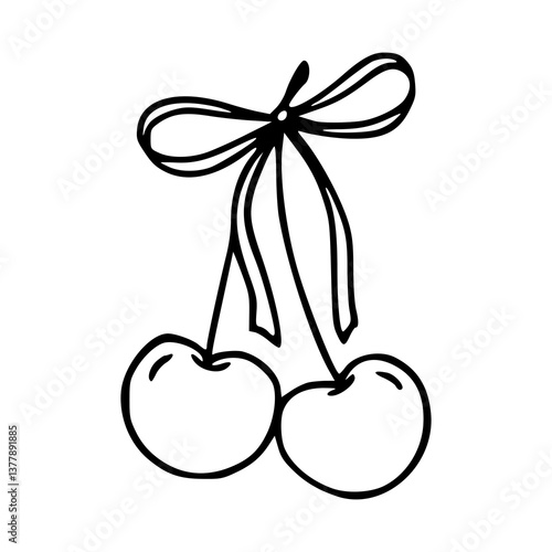 pair of cherries with bow outline
