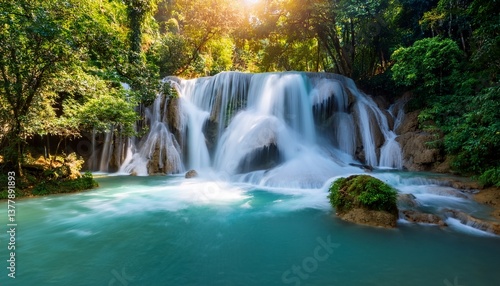 waterfall in rain forest tat kuang si waterfalls at laos