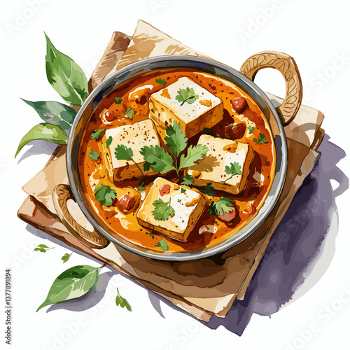 Watercolor Style Paneer Butter Masala with Garnish