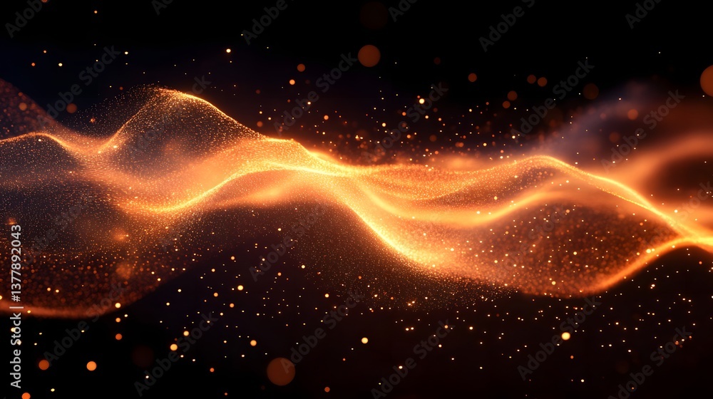 Obraz premium Abstract golden wave with particles floating on a dark background creating a dynamic and elegant design