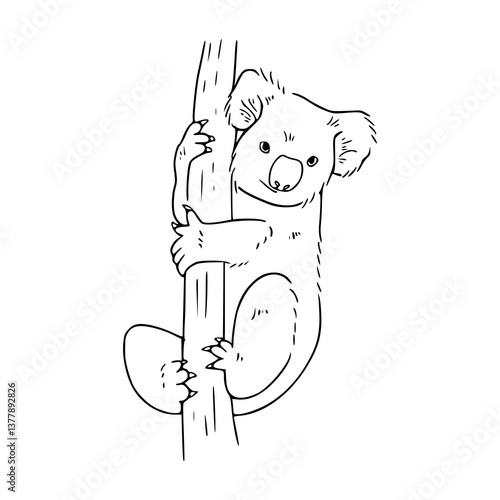 cute koala bear climbing tree outline vector