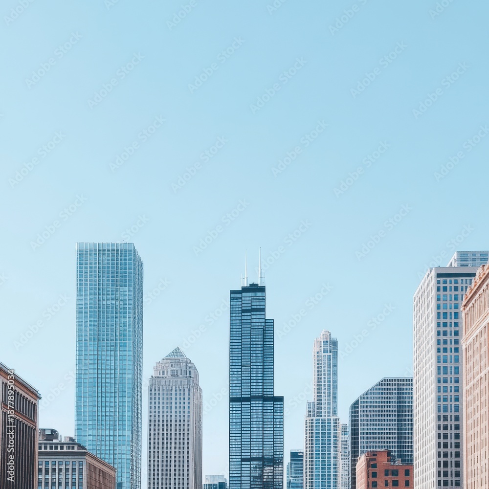 Blue Glass Skyscrapers Under a Clear Sky Daytime Cityscape Blue Glass Skyscrapers Under a Clear Sky Daytime Cityscape