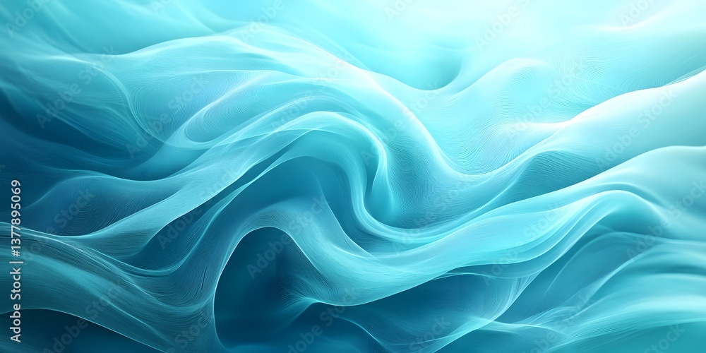 Fototapeta premium Abstract light blue wavy pattern resembling flowing fabric or water creating a dynamic background effect