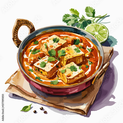 Watercolor Style Paneer Butter Masala with Garnish